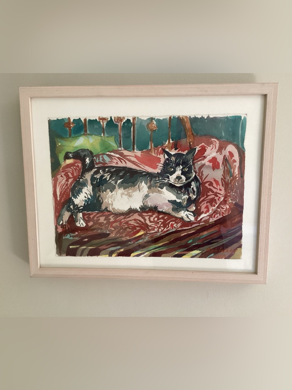 Lazy Cat watercolour painting by know Canadian artist
